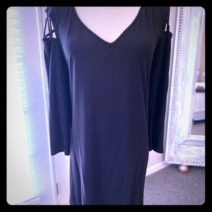 Caged Open Shoulder Black Blouse 2X and 3X